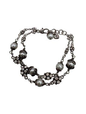 Retired Brighton Atma Double Strand Silver Toned Faux Pearls Rhinestone Bracelet